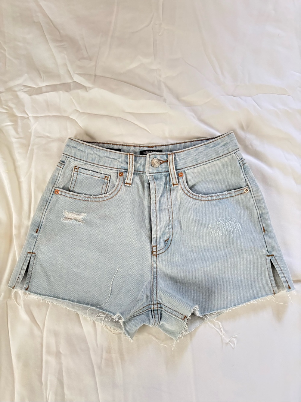 wild fable Light Blue Distressed High-Rise Denim Shorts